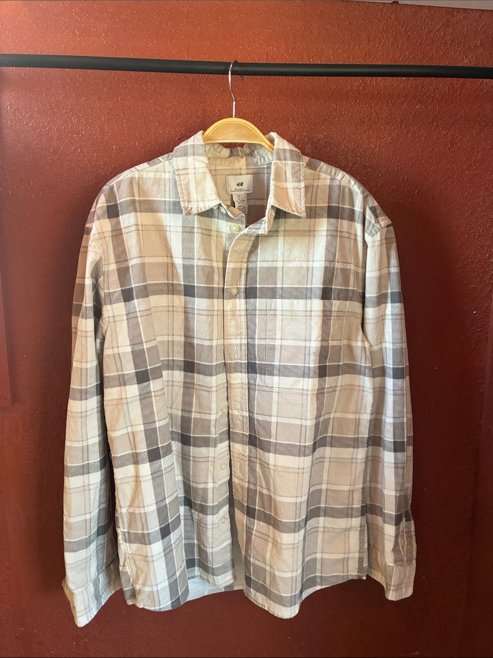 H&M Taupe and Gray Plaid Shirt